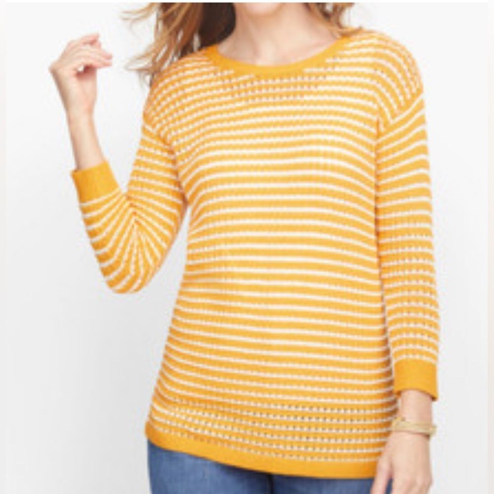 Talbots Yellow White Striped cotton tinsel blend Size S